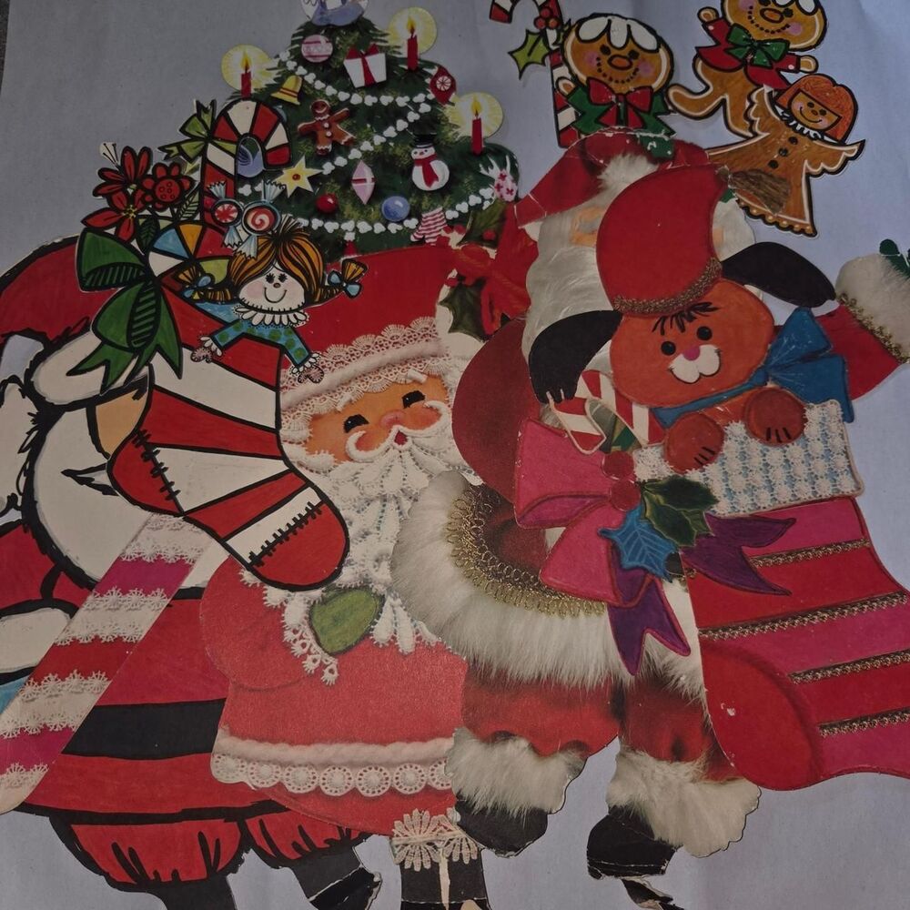 Vintage 1970s Christmas Die Cut Paper Decor Lot of 11 MCM Holiday nostalgic